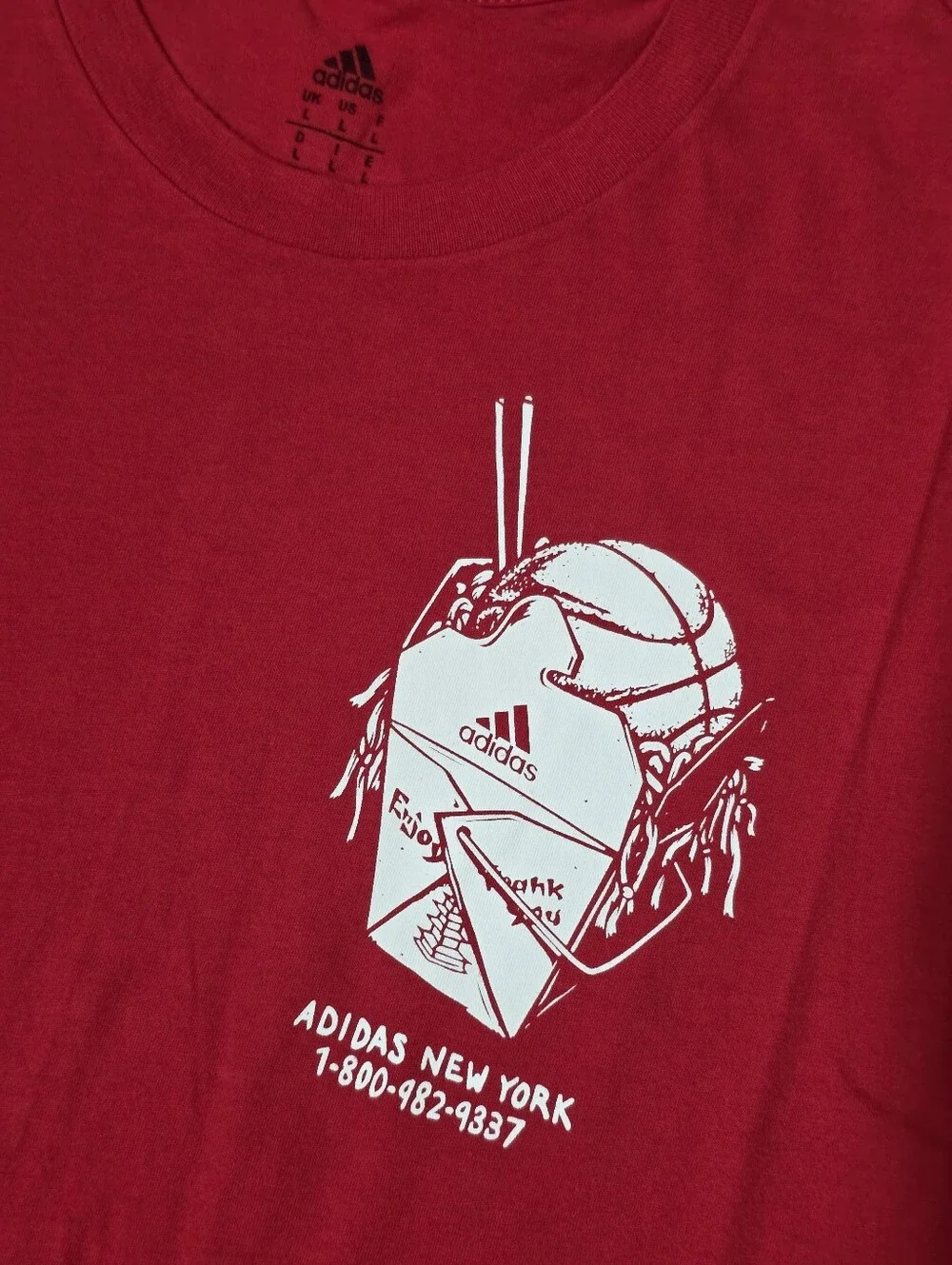 adidas Men's Red NYC Pick-Up Games Graphic Crew Neck Cotton T-Shirt Size L